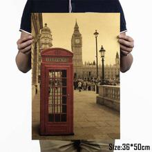 London Red Telephone Booth Design Vintage Kraft Paper Wall Decal