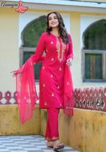 Aamayra Fashion House Pink Straight Kurti With Pant And Shawl Set For Women