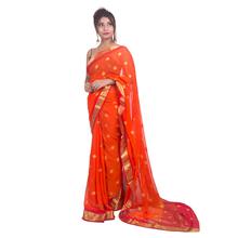 Banarsi Chiffon Saree with Zari Border (ORANGE)For Women - 5011