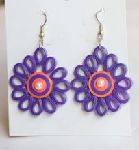 Hand Crafted Flower Design Purple Drop Earrings