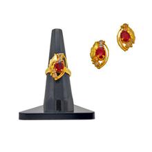 Ruby Swirl AD(American Diamond) Finger Ring with Earring Set for Women