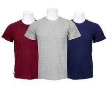 Pack Of 3 Plain 100% Cotton T-Shirt For Men-Maroon/Grey/Blue