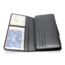 Genuine Leather Wenz Long Wallet Unisex Bifold Purse Black