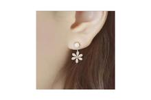 Flower Pearl Rhinestone Crystal Dangle Ear Stud Earring