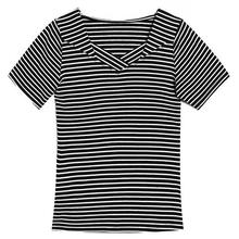 Women's t-shirt _v-neck small shirt _2020 striped simple