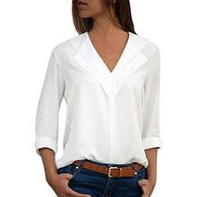 Plus size 5XL Sexy V Neck 2018 Women Blouses Solid White Chiffon