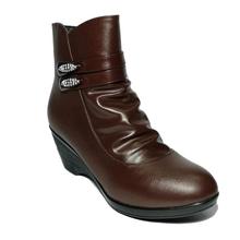 Brown Buckled Wedge Heel Ankle Boots for Girls