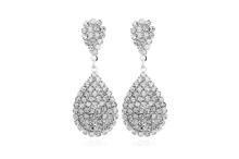 Silver Luxury Water Drop Shape Crystal Pendant Drop Earrings