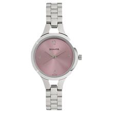 Sonata Steel Daisies Pink Dial Analog for Women - 8151SM03
