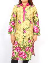 Saavya Design'S Women Shirt Collar Printed Beige/Pink Kurti