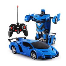 Rechargeable Remote Control Transformer for Kids Robot Racing Car-Blue