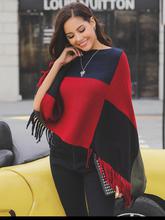 Cut And Sew Fringe Hem Poncho Sweater