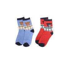 Combo Of 2 Pair Printed Socks For Kids -Blue/Red