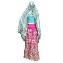 Pink/Blue Unstitched Floral Embroidery Lehenga For Women