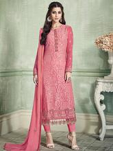 Stylee Lifestyle Pink Georgette Embroidered Dress Material (2192)