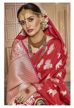 Stylee Lifestyle Red Banarasi Silk Jacquard Saree  - 2082