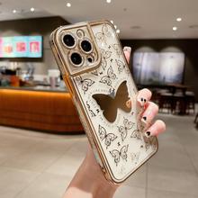 For iPhone 15 14 13 Pro Max 12 11 XR X 7 8 Plus for iPhone 11 12 Pro XS Max Glitter Plating Silicone Soft Case Cover Clear Butterfly Protective Shell