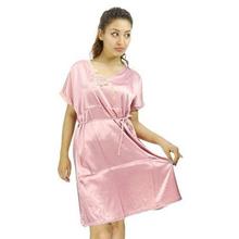 Satin Floral Patched Nightwear- Light Pink