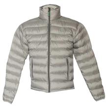 Grey Solid Zippered Unisex Down Jacket