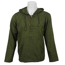 Green Plain Cotton Kurta Shirt With Hoodie For Men - MKR5001