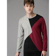 Men Grey Melange Colourblocked Round Neck T-shirt