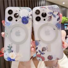 Luxury Flower Phone Case Matte Back Magnetic Case Protection for iPhone 12 Pro Max 15 14 13 for iPhone 11 13 Pro Max 12