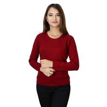 100% Wool Solid Round Neck Sweater- Maroon