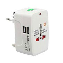 All In One Universal 2 USB Port Plug Travel Adapter-White