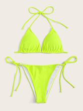 Neon Lime Triangle Top With Tie Side Tanga Bikini