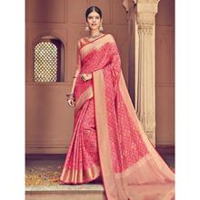 Stylee Lifestyle Full Geometric Jacquard Woven Design With Jacquard Blouse Pink Saree with Gold Blouse for Wedding, Party and Festival