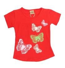 Black Cat Red Butterflies Printed T-Shirt For Girls - BCKG1769