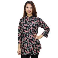 Black Floral Printed Rayon Top For Women