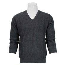 100% Wool Solid V Neck Sweater For Men- Charcoal Grey