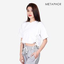 METAPHOR White Side Eyelet Lace Up Top (Plus Size) For Women - MT96A