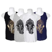 Pack Of Four 'Ganesh' Printed Tank Top For Men - Black/Grey/White/Navy