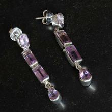 Amethyst Studded Silver Sterling Earrings (92.5% Silver) For Women - 4.2g - EBK-GLG-AM