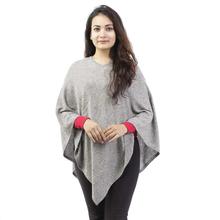 Grey Solid Pashmina Poncho For Women