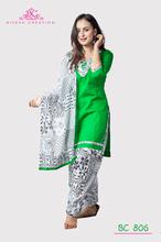 BC 806 Green pure cotton Kurti with Printed patiala set