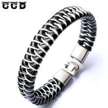 New 2018 Fashion Men's Leather Leaf Bracelets Rock Punk Skeleton Charms Cuff Bracelet Bangles Casual Jewelry Male Accessories