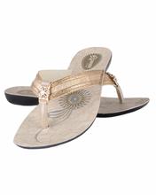 Shikhar Women's Toe Slip Stone Slip White Sandal With Golden Strap