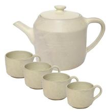 Off White Ceramic Kettle With 4 Cup Set