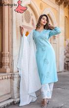 Aamayra Fashion House Blue Coloured Kurti With White Plazo And Shawl Set