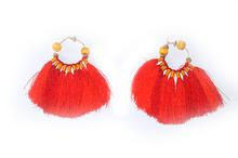 Round Red Thread Tassel Earring With Beads