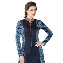 Stylee Lifestyle Navy Blue Satin Embroidered Gown (1325)
