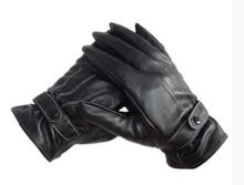 Free Ostrich Gloves Men Leather Black Buttoned Gloves