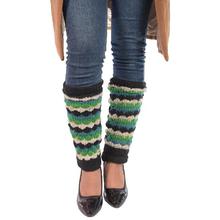 Green and Blue Woolen High Knee Leg Warmers for Women