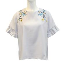 Cloud Grey Floral Ruffle Sleeves Top For Women