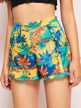 Frill Hem Leaf Print Shorts