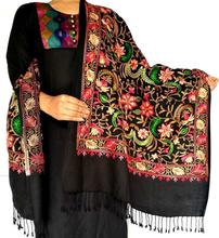 Black Full Embroidered Acrylic Pashmina Shawl for Women