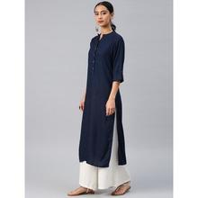 Women Navy Blue Solid Straight Kurta